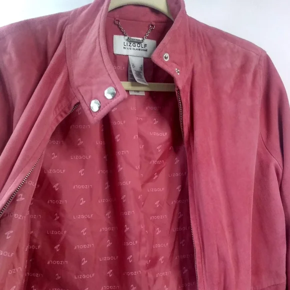 Liz Golf by Liz Claiborne Suede Lined Zip Up Jacket Snap Collar Sleeves S - Picture 2 of 12
